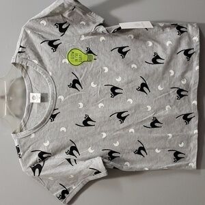 La Luna Black Cat and Glow in the Dark Moons Scoop Neck Short Sleeve T-shirt